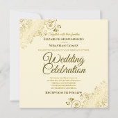 Gold  Filigree Elegant Cream Square Wedding Kaart (Voorkant)