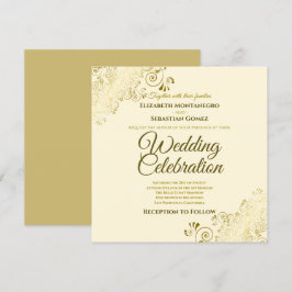 Gold  Filigree Elegant Cream Square Wedding Kaart