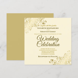 Gold Filigree Elegant Cream Square Wedding Kaart