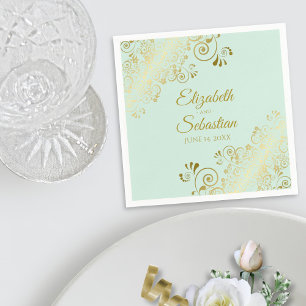 Gold Filigree Elegant Mint Green Wedding Servet