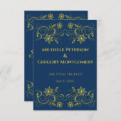 Gold Filigree en Script op Atlantic Blue Save The Date (Voorkant / Achterkant)