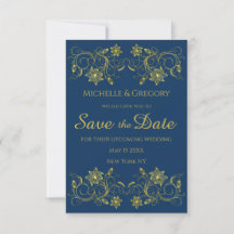 Gold Filigree en Script op Atlantic Blue