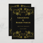 Gold Filigree en Script op zwarte achtergrond Save The Date (Voorkant / Achterkant)