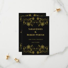 Gold Filigree en Script op zwarte achtergrond Save The Date