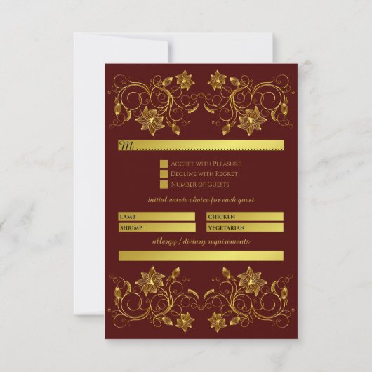 Gold Filigree Flower & Ivy op de achtergrond van B RSVP Kaartje (Achterkant)
