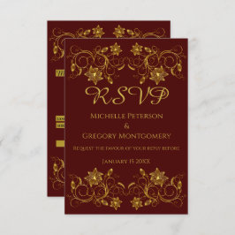 Gold Filigree Flower & Ivy op de achtergrond van B RSVP Kaartje