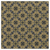 Gold Filigree Flowers & Black Grey Check Pattern Stof (Close Up)