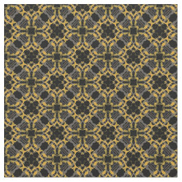 Gold Filigree Flowers & Black Grey Check Pattern Stof