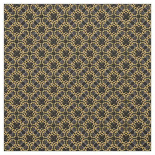 Gold Filigree Flowers & Black Grey Check Pattern Stof (Swatch)