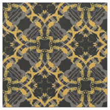 Gold Filigree Flowers & Black Grey Check Pattern
