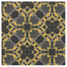 Gold Filigree Flowers & Black Grey Check Pattern Stof