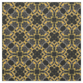 Gold Filigree Flowers & Black Grey Check Pattern Stof