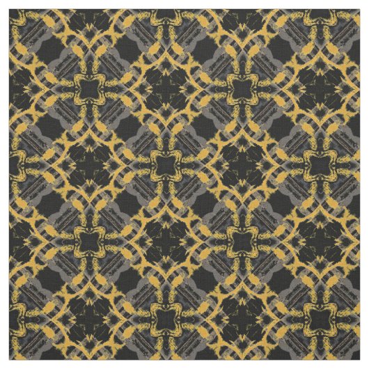 Gold Filigree Flowers & Black Grey Check Pattern Stof (Swatch)