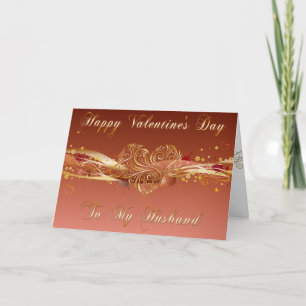 Gold Filigree Heart Husband Valentine Card Feestdagen Kaart