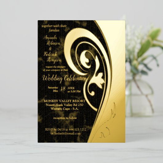 Gold Filigree Inspiration Folie Invitation Folie Uitnodiging (Staand Voorkant)