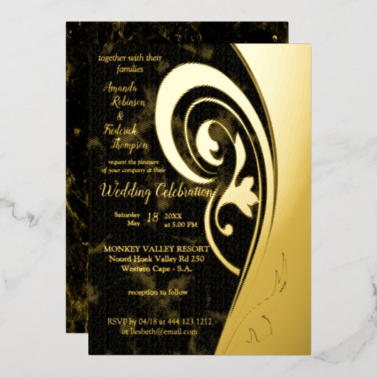 Gold Filigree Inspiration Folie Invitation Folie Uitnodiging (Voorkant / Achterkant)