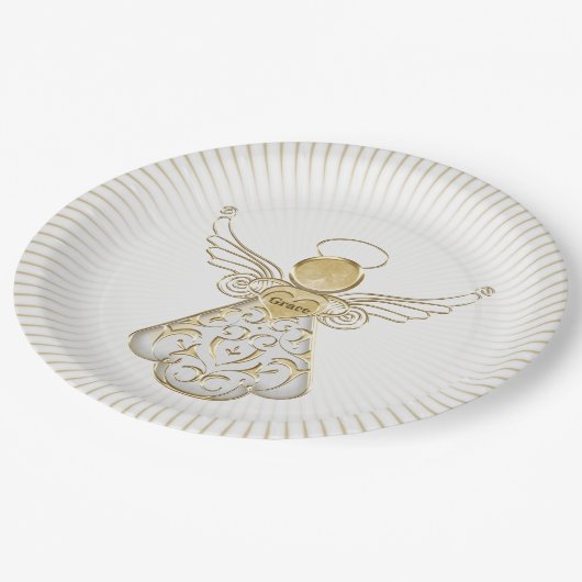 Gold Filigree kerstengel van Grace Light Rays Papieren Bordje (Gekanteld)