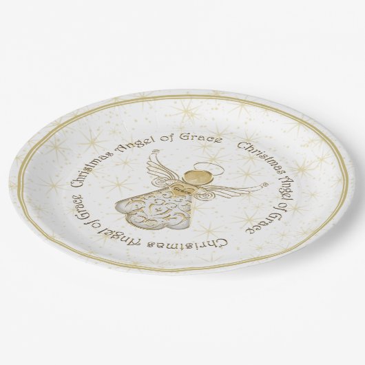 Gold Filigree kerstengel van Grace & Stars Papieren Bordje (Gekanteld)