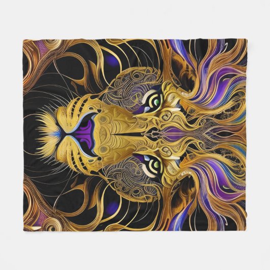 Gold Filigree Lion Fleece Deken (Voorkant (Horizontaal))