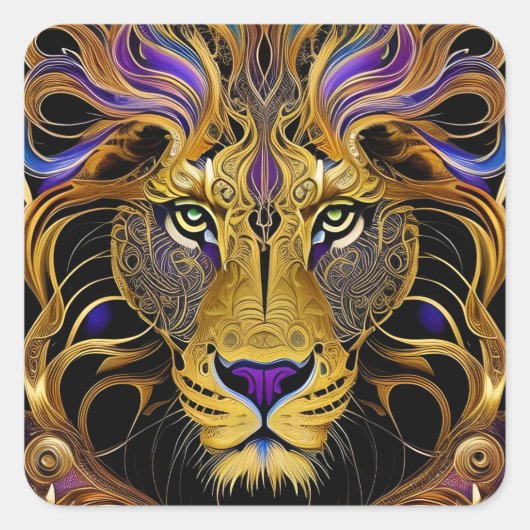 Gold Filigree Lion Vierkante Sticker (Voorkant)
