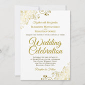 Gold Filigree op White Elegant QR Code Wedding Kaart (Voorkant)