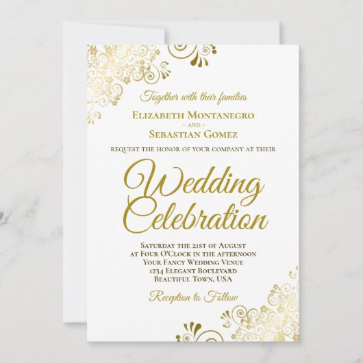 Gold Filigree op White Elegant QR Code Wedding Kaart (Voorkant)