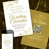 Gold Filigree op White Elegant QR Code Wedding Kaart