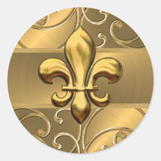 Gold Filigree Swirls Fleur de Lis Ronde Sticker (Voorkant)