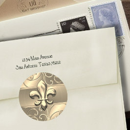 Gold Filigree Swirls Fleur de Lis Ronde Sticker