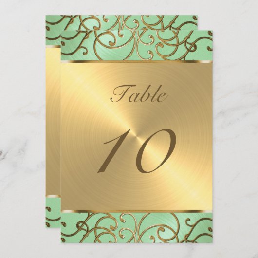 Gold Filigree Swirls Table Number Kaart (Voorkant / Achterkant)