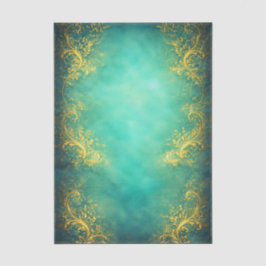 Gold Filigree, Teal Background EZ7 Decoupage Tissuepapier