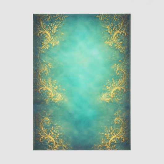 Gold Filigree, Teal Background EZ7 Decoupage Tissuepapier (Voorkant)
