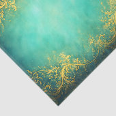 Gold Filigree, Teal Background EZ7 Decoupage Tissuepapier (Detail)