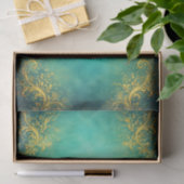 Gold Filigree, Teal Background EZ7 Decoupage Tissuepapier (Geschenk)