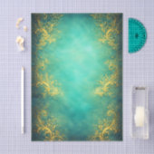 Gold Filigree, Teal Background EZ7 Decoupage Tissuepapier (Craft)