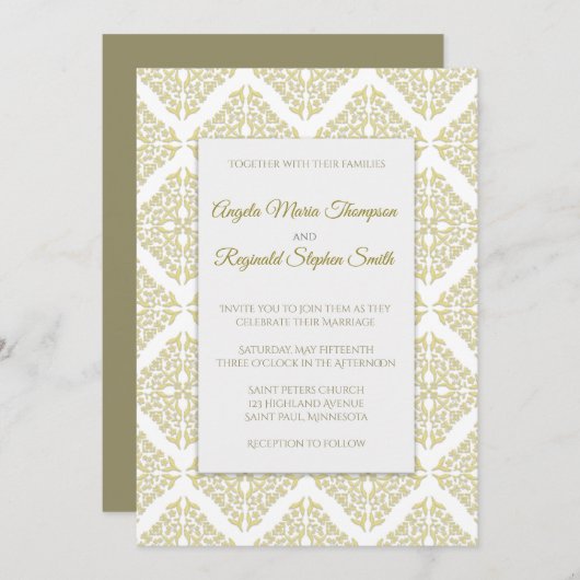 Gold Filigree Wedding Invitation Kaart (Voorkant / Achterkant)