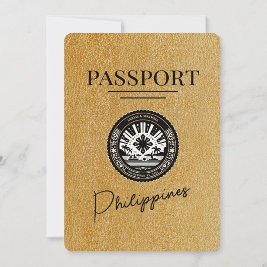 Gold Filippijnen Paspoort Huwelijksuitnodiging Kaart (Achterkant)
