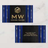 Gold Fin Tech-pictogram | Zwart leder goud blauw Visitekaartje (Voorkant / Achterkant)