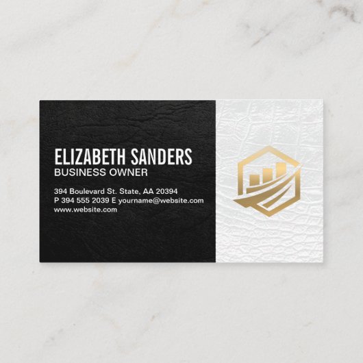 Gold Finance-pictogram | Zwart Wit Lederen Executi Visitekaartje (Achterkant)