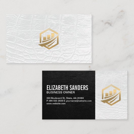 Gold Finance-pictogram | Zwart Wit Lederen Executi Visitekaartje (Voorkant / Achterkant)