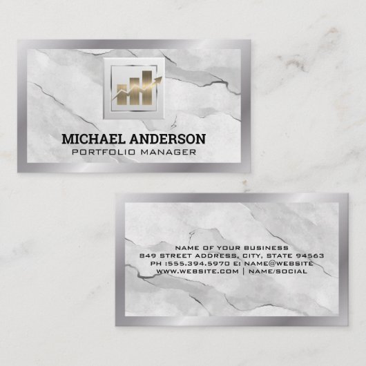 Gold Financial Chart Logo | Marmer | Metaal Visitekaartje (Voorkant / Achterkant)