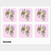 Gold Finch Birds & Apple Tree Pink Vierkante Sticker (Vel)