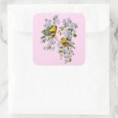 Gold Finch Birds & Apple Tree Pink Vierkante Sticker (Tas)