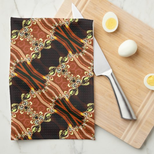 Gold Fire Frills Batik Kitchen Tea Cloth Theedoek (Quarter Fold)