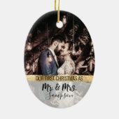 Gold First Christmas Marriott Couple Wedding Photo Keramisch Ornament (Achterkant)
