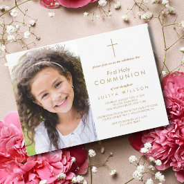 Gold First Communication Photo Invitation Kaart