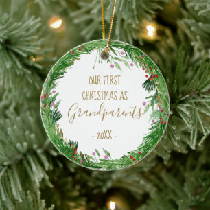 Gold First Kerstmis als Grootouders Baby Foto Keramisch Ornament