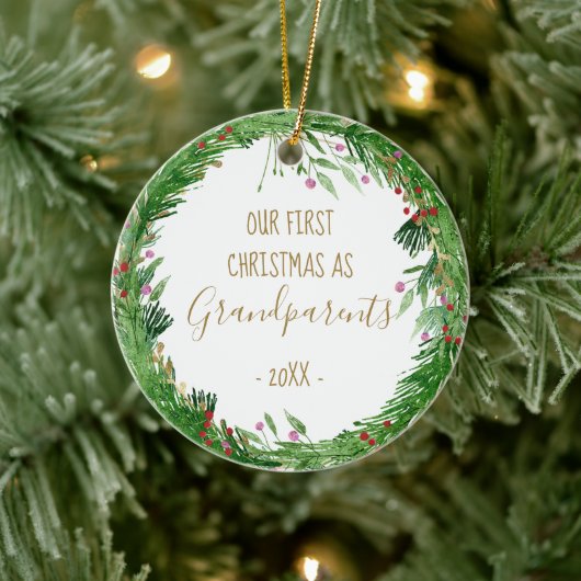 Gold First Kerstmis als Grootouders Baby Foto Keramisch Ornament (Boom)