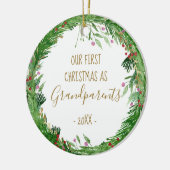 Gold First Kerstmis als Grootouders Baby Foto Keramisch Ornament (Links)