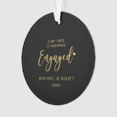Gold First Kerstmis Engaged Couple Photo Ceramic Ornament (voorkant)